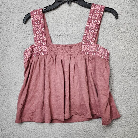 LUCKY BRAND Women's NORDSTROM Embroidered Swingy Wide Strap Rose Cropped Tank - Picture 4 of 10